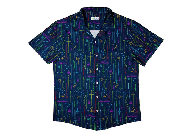 Gamers Guild AZ Geek Tropical Geek Tropical: Fantasy RPG Weapons Items Navy DnD Button Up Shirt Geek Tropical