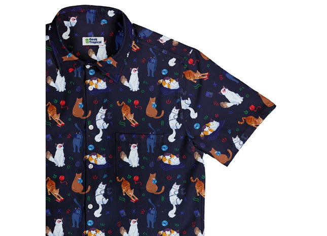 Gamers Guild AZ Geek Tropical Geek Tropical: Video Game Cats Dark Button Up Shirt Geek Tropical