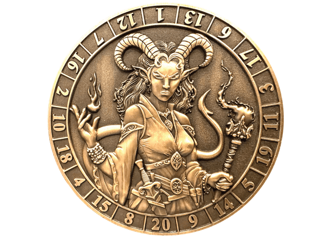 Gamers Guild AZ Goliath Coins Goliath Coins: Dice Coin D20 Female Tiefling Warlock Quartermaster Direct