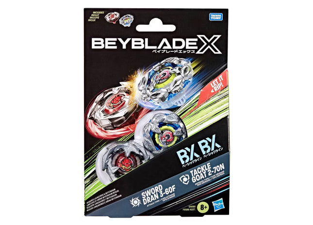 Gamers Guild AZ Hasbro Beyblade X Dual Pack: Tackle Goat 2-70N vs. Sword Dran 3-60F Discontinue