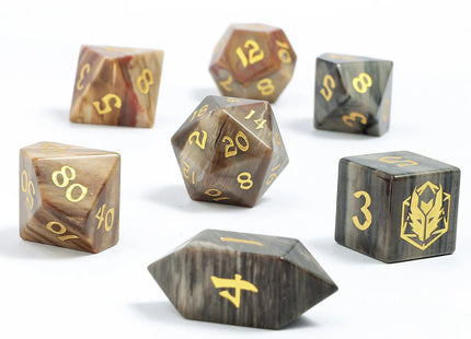 Gamers Guild AZ HYMGHO BRB062: Dragon's Hoard Gemstone Dice Set - Petrified Wood HYMGHO