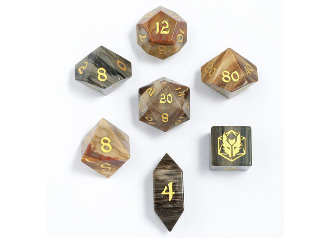 Gamers Guild AZ HYMGHO BRB062: Dragon's Hoard Gemstone Dice Set - Petrified Wood HYMGHO