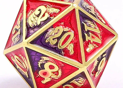 Gamers Guild AZ HYMGHO BRL119: Solid Metal Dragon Dice - gold w/Red & Purple HYMGHO
