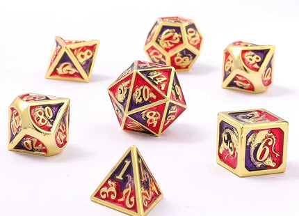 Gamers Guild AZ HYMGHO BRL119: Solid Metal Dragon Dice - gold w/Red & Purple HYMGHO