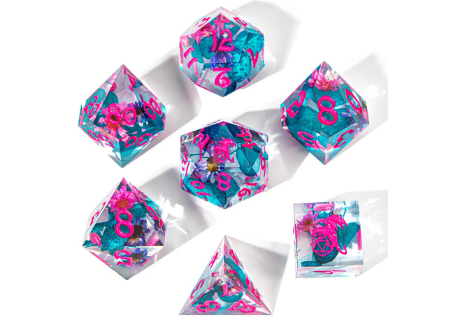 Gamers Guild AZ HYMGHO BRR029: Captured Magic Sharp Edge Resin Dice Set - Vapor Wave Blossom HYMGHO