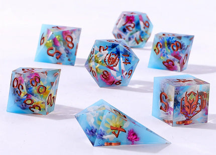 Gamers Guild AZ HYMGHO BRR097: Captured Magic Sharp Edge Resin Dice Set - Floral Mirage HYMGHO