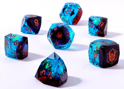 Gamers Guild AZ HYMGHO BRR107: Captured Magic Luster Cut Resin Dice Set - Blue & Red HYMGHO