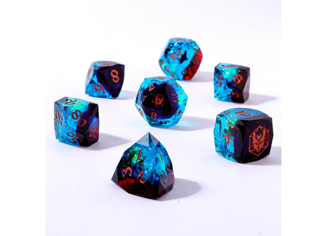 Gamers Guild AZ HYMGHO BRR107: Captured Magic Luster Cut Resin Dice Set - Blue & Red HYMGHO
