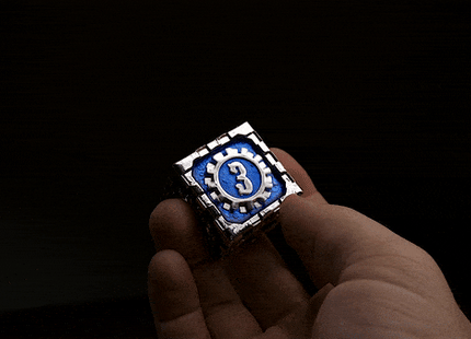 Gamers Guild AZ HYMGHO Cogcraft Fidget D6 Mythic Size Cogcraft Fidget D6 Casino Red Blue Silver and Gold HYMGHO