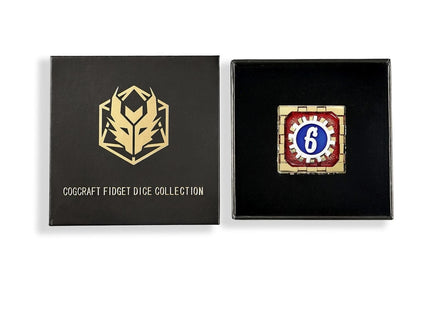 Gamers Guild AZ HYMGHO Cogcraft Fidget D6 Mythic Size Cogcraft Fidget D6 Casino Red Blue Silver and Gold HYMGHO