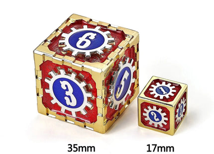 Gamers Guild AZ HYMGHO Cogcraft Fidget D6 Mythic Size Cogcraft Fidget D6 Casino Red Blue Silver and Gold HYMGHO
