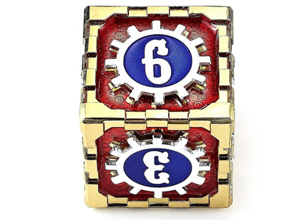 Gamers Guild AZ HYMGHO Cogcraft Fidget D6 Mythic Size Cogcraft Fidget D6 Casino Red Blue Silver and Gold HYMGHO