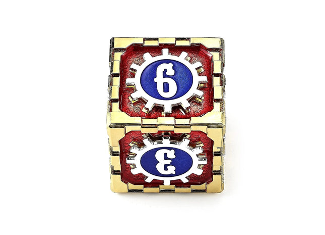 Gamers Guild AZ HYMGHO Cogcraft Fidget D6 Mythic Size Cogcraft Fidget D6 Casino Red Blue Silver and Gold HYMGHO
