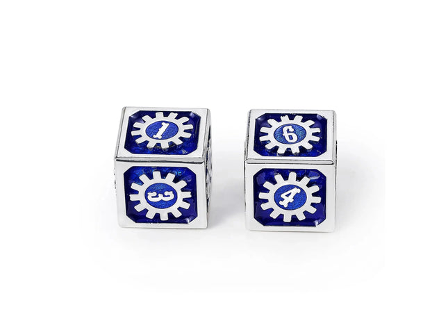 Gamers Guild AZ HYMGHO Cogcraft Fidget D6 - Tesla - Blue & Silver HYMGHO