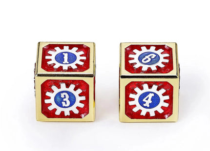 Gamers Guild AZ HYMGHO Cogcraft Fidget D6 - Tesla - Red Blue Silver and Gold HYMGHO