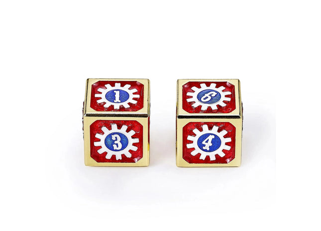 Gamers Guild AZ HYMGHO Cogcraft Fidget D6 - Tesla - Red Blue Silver and Gold HYMGHO