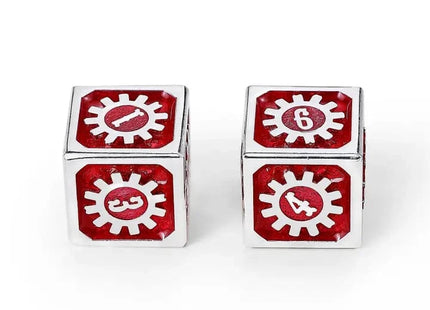 Gamers Guild AZ HYMGHO Cogcraft Fidget D6 - Vernmillion - Red & Silver HYMGHO