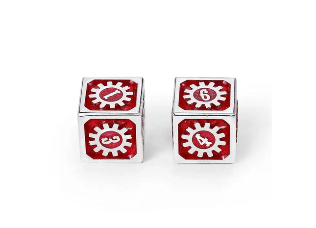 Gamers Guild AZ HYMGHO Cogcraft Fidget D6 - Vernmillion - Red & Silver HYMGHO