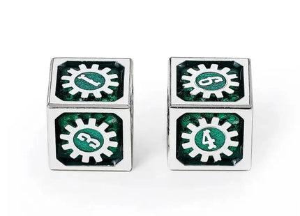 Gamers Guild AZ HYMGHO Cogcraft Fidget D6 - Vernmillion - Time Machine - Green & Silver HYMGHO