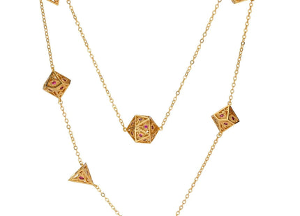 Gamers Guild AZ HYMGHO Dragon's Eye 7-die Necklace - Gold with Ruby Red Gems HYMGHO