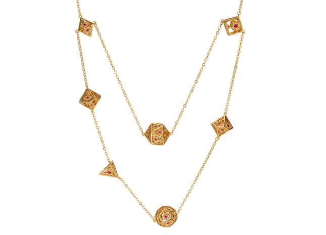 Gamers Guild AZ HYMGHO Dragon's Eye 7-die Necklace - Gold with Ruby Red Gems HYMGHO