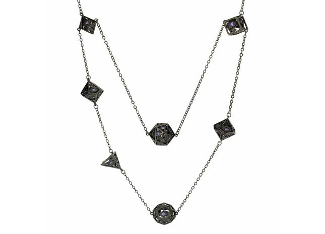 Gamers Guild AZ HYMGHO Dragon's Eye 7-die Necklace - Gunmetal with Purple Gems HYMGHO