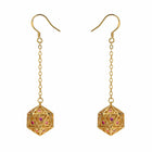 Gamers Guild AZ HYMGHO Dragon's Eye D20 Dice Earrings - Gold with Ruby Red Gems HYMGHO
