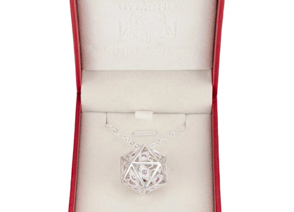 Gamers Guild AZ HYMGHO Dragon's Eye D20 Necklace - Silver with Pink Gems HYMGHO