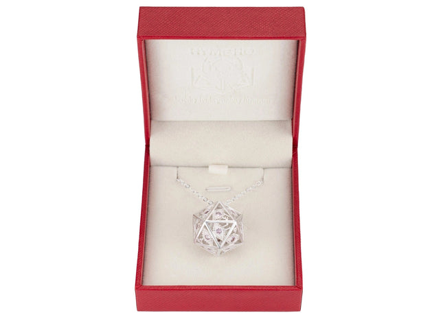 Gamers Guild AZ HYMGHO Dragon's Eye D20 Necklace - Silver with Pink Gems HYMGHO