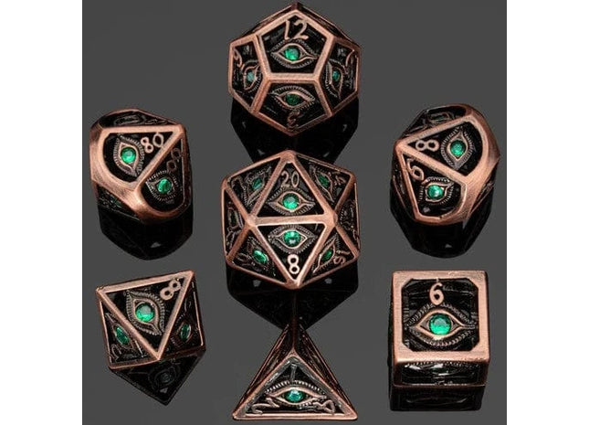 Gamers Guild AZ HYMGHO Dragon's Eye Hollow Metal Dice Set - Emerald Green Gems HYMGHO