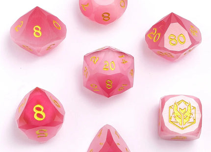 Gamers Guild AZ HYMGHO Dragon’s Hoard Luster Cut Dice Set - Pink Cat’s Eye HYMGHO