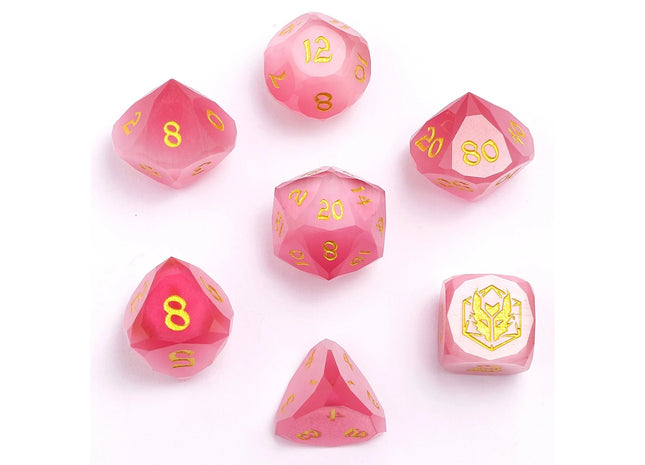 Gamers Guild AZ HYMGHO Dragon’s Hoard Luster Cut Dice Set - Pink Cat’s Eye HYMGHO