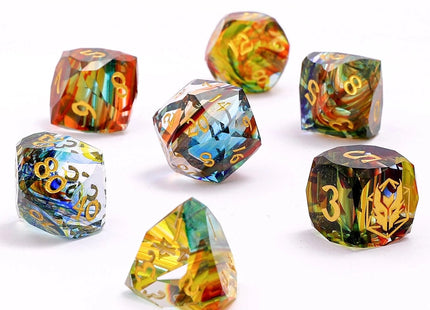 Gamers Guild AZ HYMGHO Dragon’S Hoard Luster Cut Dice Set - Rainbow Glass HYMGHO