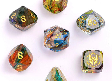 Gamers Guild AZ HYMGHO Dragon’S Hoard Luster Cut Dice Set - Rainbow Glass HYMGHO