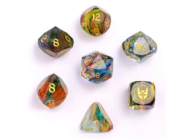 Gamers Guild AZ HYMGHO Dragon’S Hoard Luster Cut Dice Set - Rainbow Glass HYMGHO