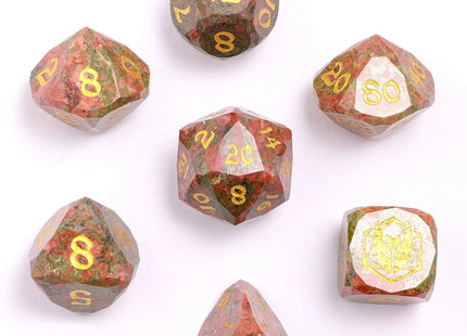 Gamers Guild AZ HYMGHO Dragon’S Hoard Luster Cut Dice Set - Unakite HYMGHO