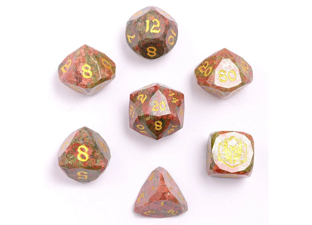 Gamers Guild AZ HYMGHO Dragon’S Hoard Luster Cut Dice Set - Unakite HYMGHO