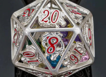Gamers Guild AZ HYMGHO Hollow Dragon Single D20 Filled With Gems - Silver HYMGHO