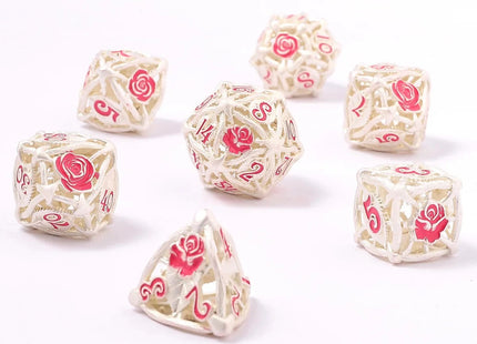 Gamers Guild AZ HYMGHO Hollow Metal Rose Dice Set - Matt Silver w/Pink HYMGHO