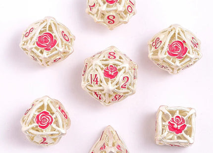 Gamers Guild AZ HYMGHO Hollow Metal Rose Dice Set - Matt Silver w/Pink HYMGHO