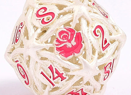 Gamers Guild AZ HYMGHO Hollow Metal Rose Dice Set - Matt Silver w/Pink HYMGHO