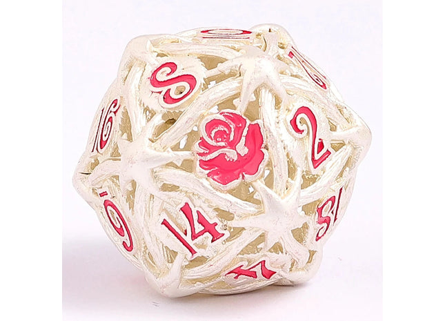 Gamers Guild AZ HYMGHO Hollow Metal Rose Dice Set - Matt Silver w/Pink HYMGHO