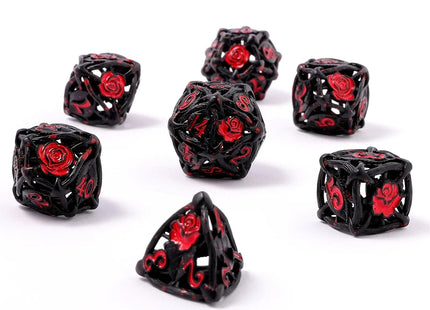 Gamers Guild AZ HYMGHO Hollow Rose Polyhedral Metal Dice Set - Black w/Blood Spatter HYMGHO