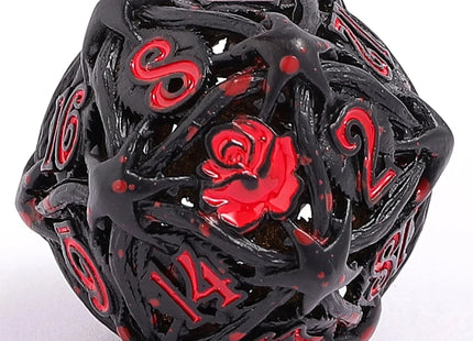 Gamers Guild AZ HYMGHO Hollow Rose Polyhedral Metal Dice Set - Black w/Blood Spatter HYMGHO