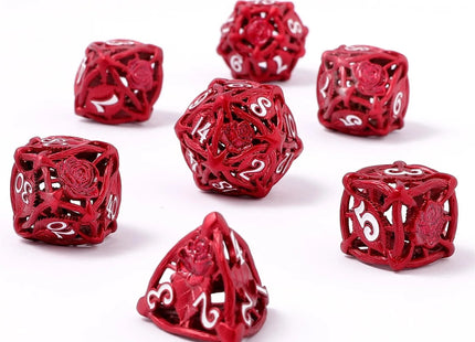 Gamers Guild AZ HYMGHO Hollow Rose Polyhedral Metal Dice Set - Red HYMGHO