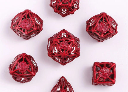 Gamers Guild AZ HYMGHO Hollow Rose Polyhedral Metal Dice Set - Red HYMGHO
