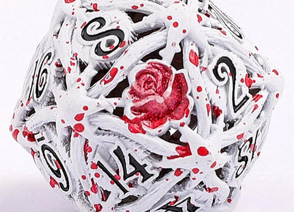 Gamers Guild AZ HYMGHO Hollow Rose Polyhedral Metal Dice Set - White w/ Blood Spatter HYMGHO