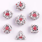 Gamers Guild AZ HYMGHO Hollow Rose Polyhedral Metal Dice Set - White w/ Blood Spatter HYMGHO