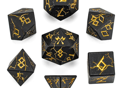 Gamers Guild AZ HYMGHO HY00116: Barbarian Solid Metal Dice Set - Matt Black with Gold HYMGHO