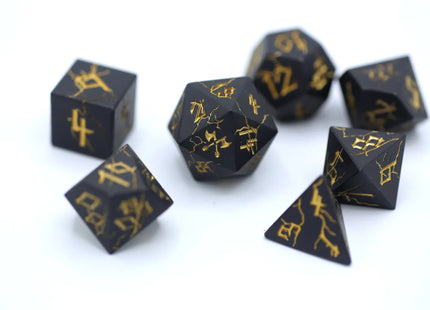 Gamers Guild AZ HYMGHO HY00116: Barbarian Solid Metal Dice Set - Matt Black with Gold HYMGHO